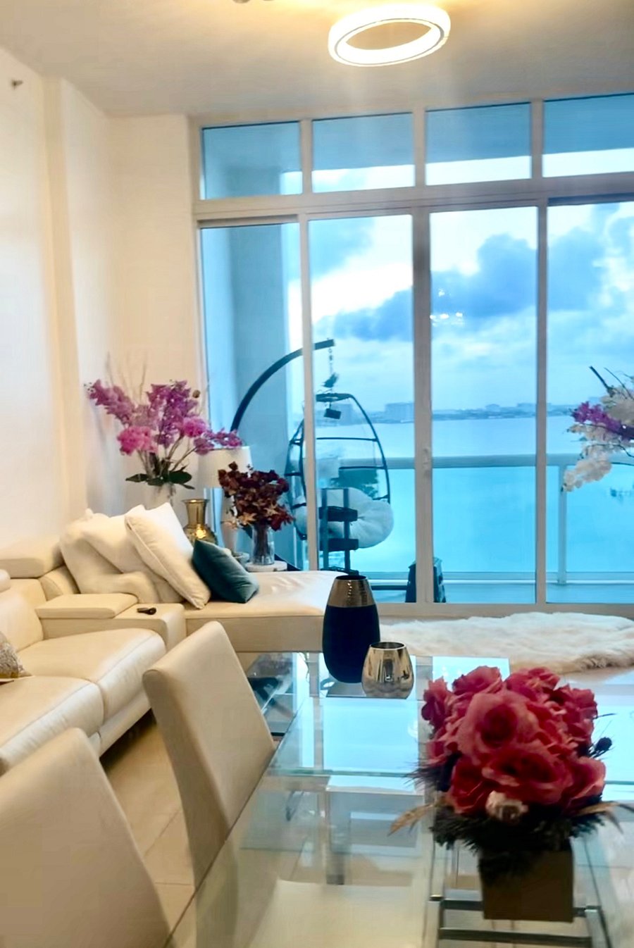 Living room with water view