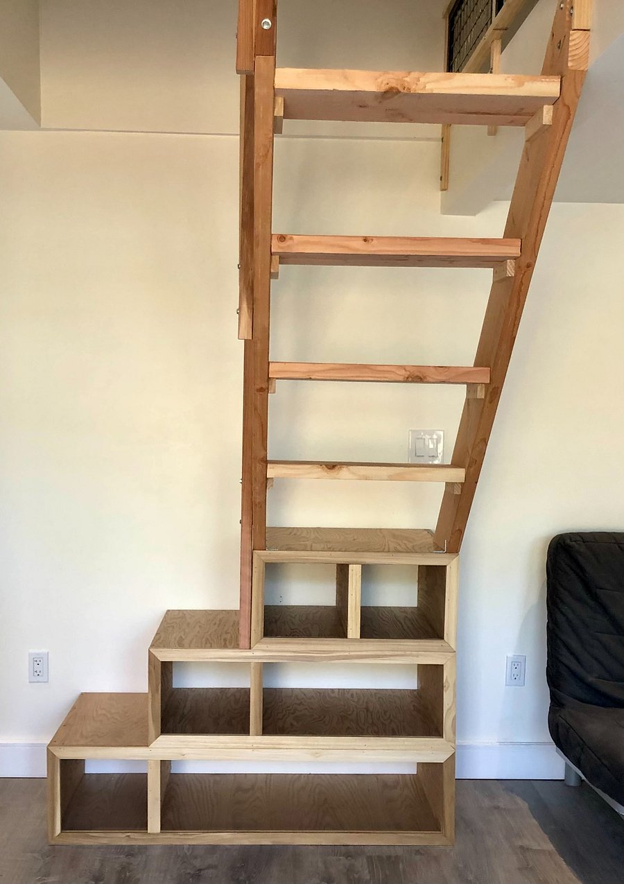 Steep stairway to the loft.