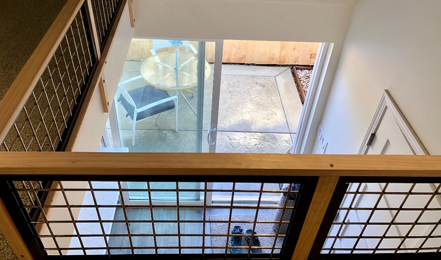 View from catwalk between loft spaces.