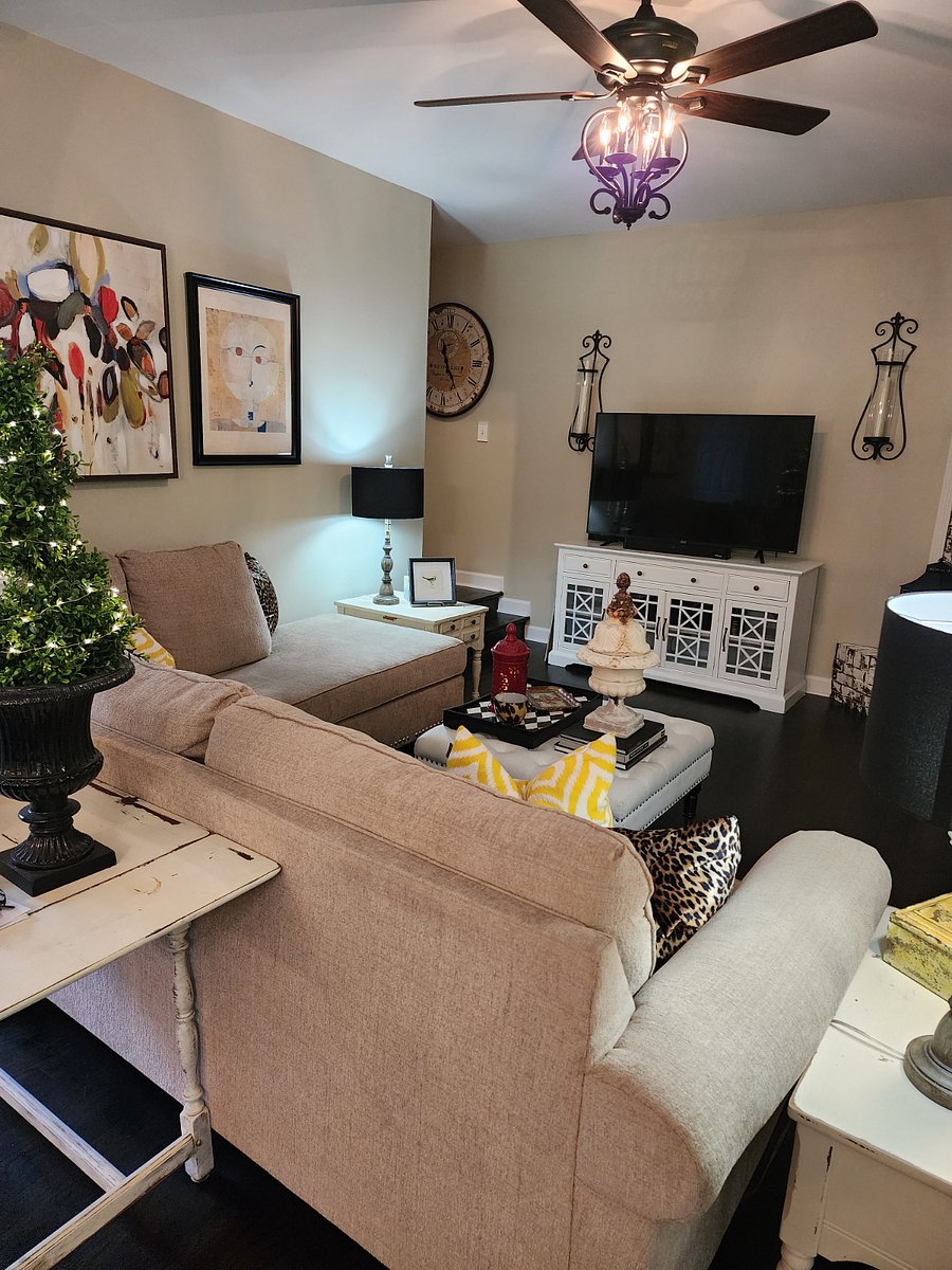 Family Room with Sectional and Large Smart TV, 55"