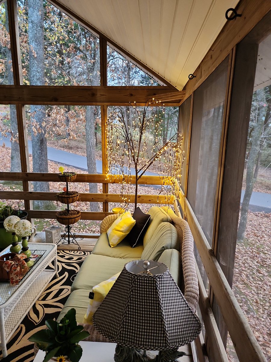 Back porch with our favorite willow lighting.  Great for quiet nights on the porch