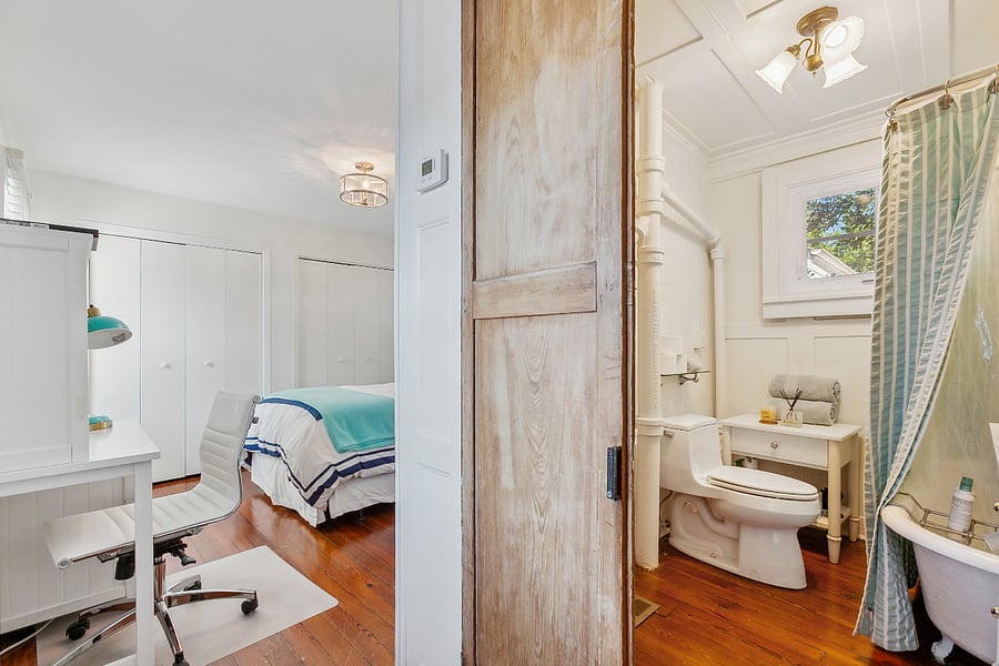 Bedroom with adjoining bathroom--a bright, comfortable space offering privacy and easy eaccess between the two rooms