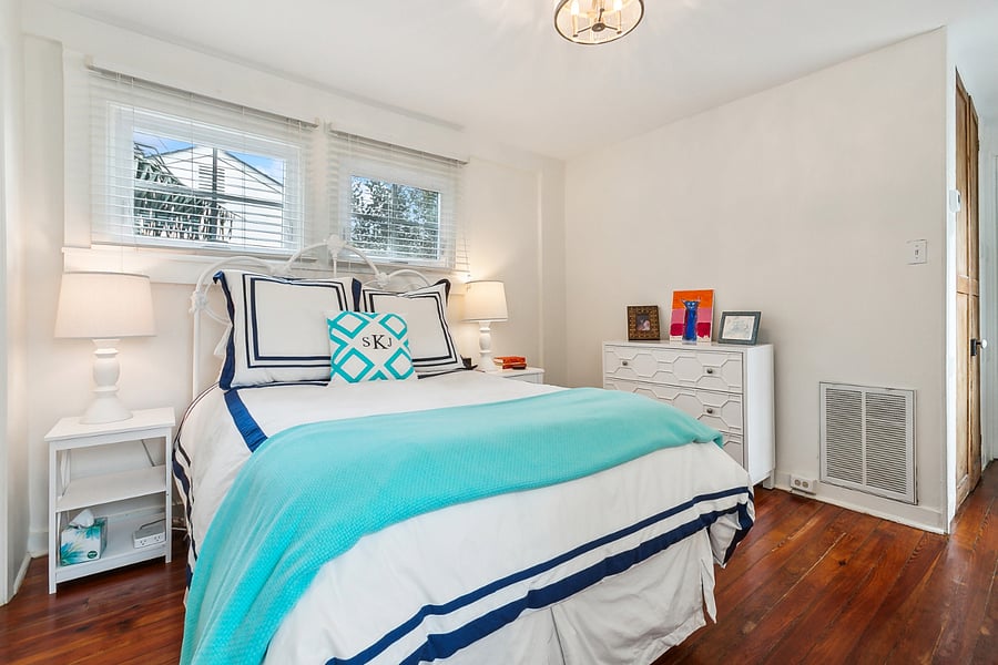 The bedroom features an inviting Euro-top bed and hotel-quality pillow for a restful night's sleep.