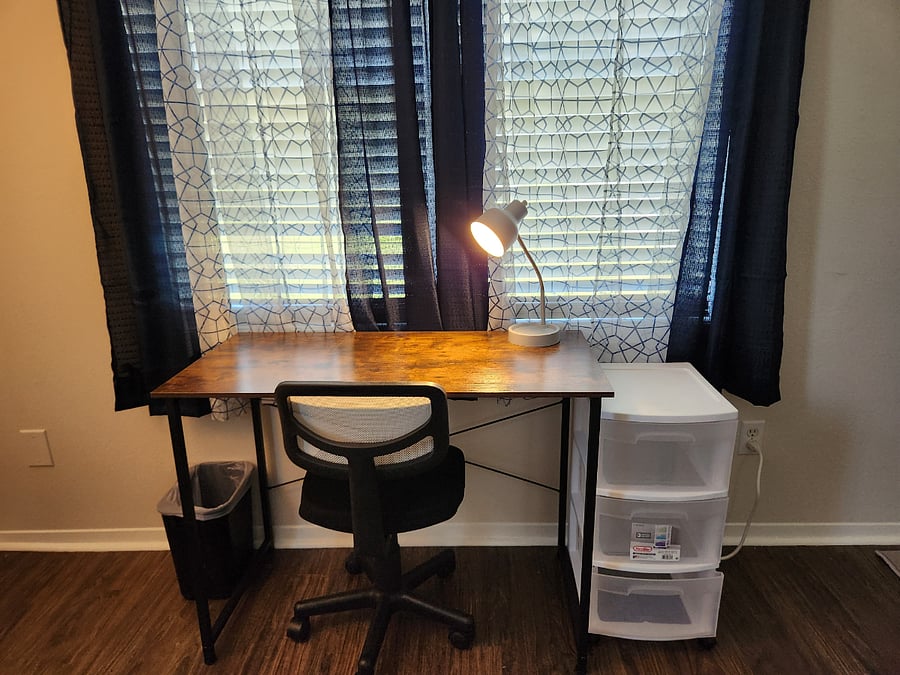 Dedicated work desk in livingroom.
