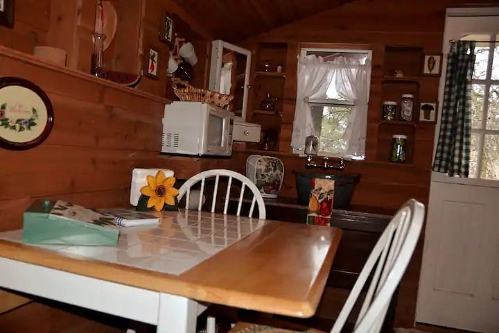 Dual drop leaf table, looking toward kitchenette.