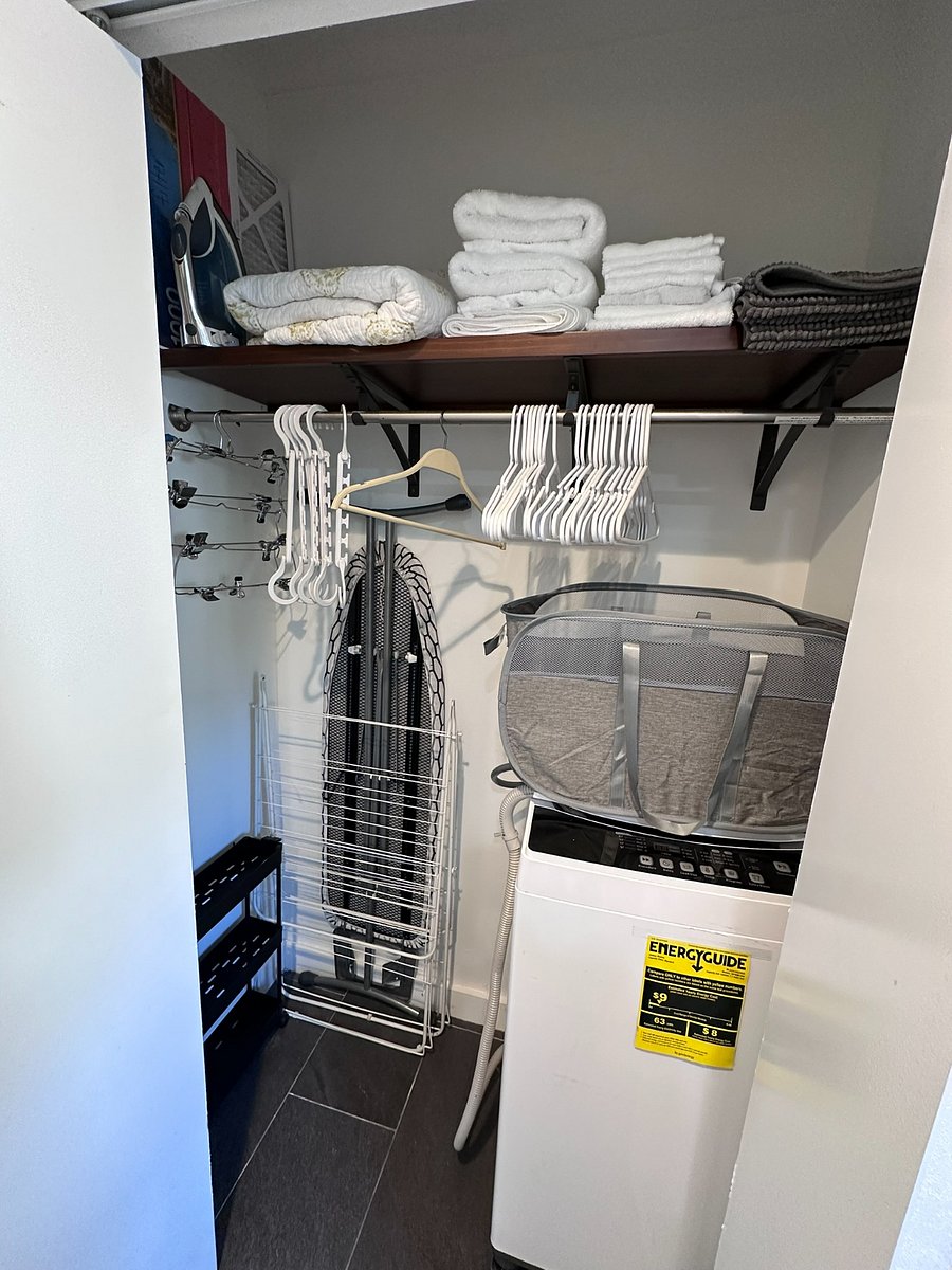 Closet with apartment size washing machine that connects to the sink (very easy to use)