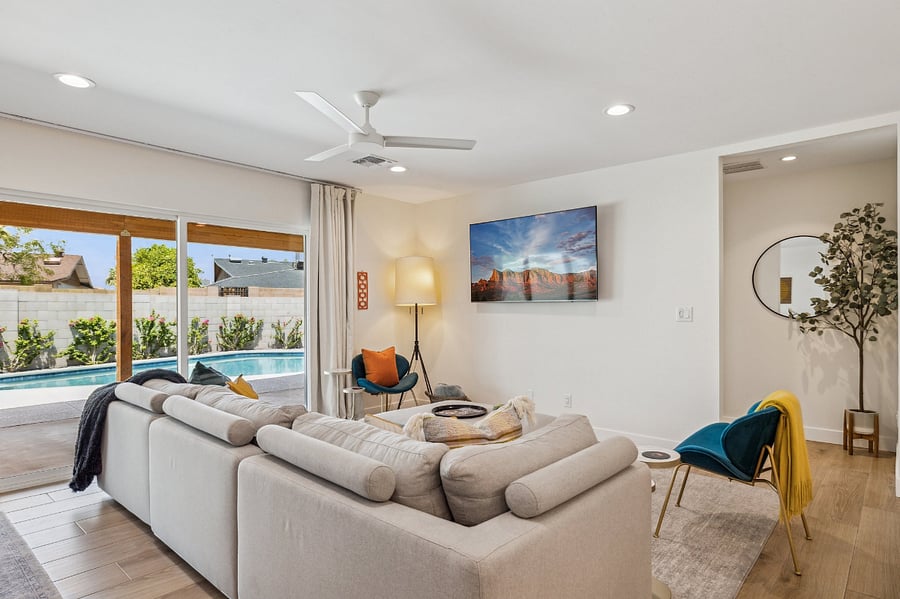 Back Living Room With a 12-Foot, Sliding Glass Door