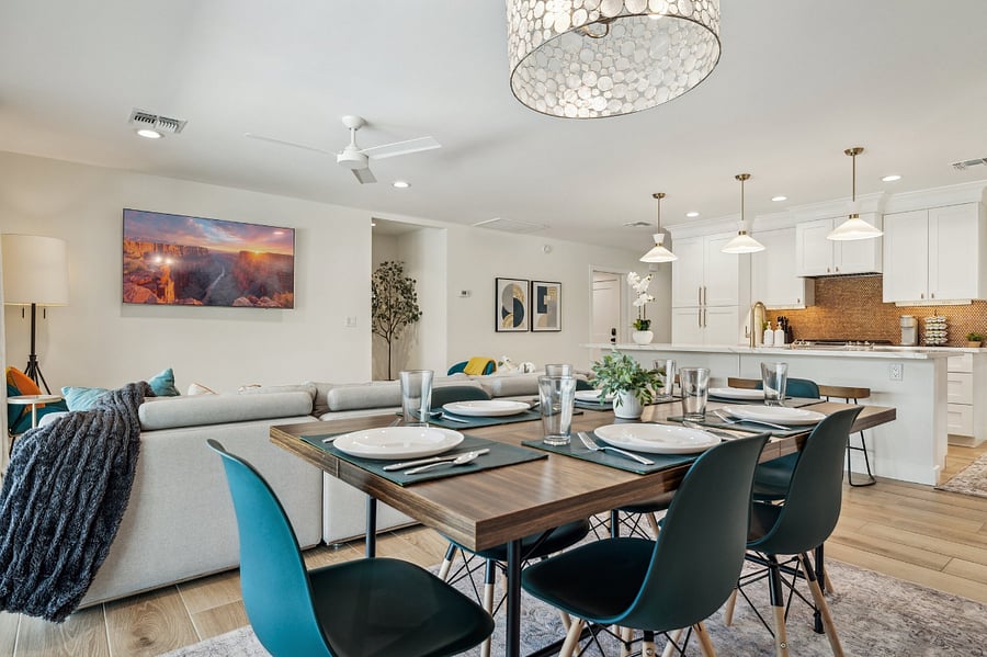 Kitchen, Dining Area and Back Living Room