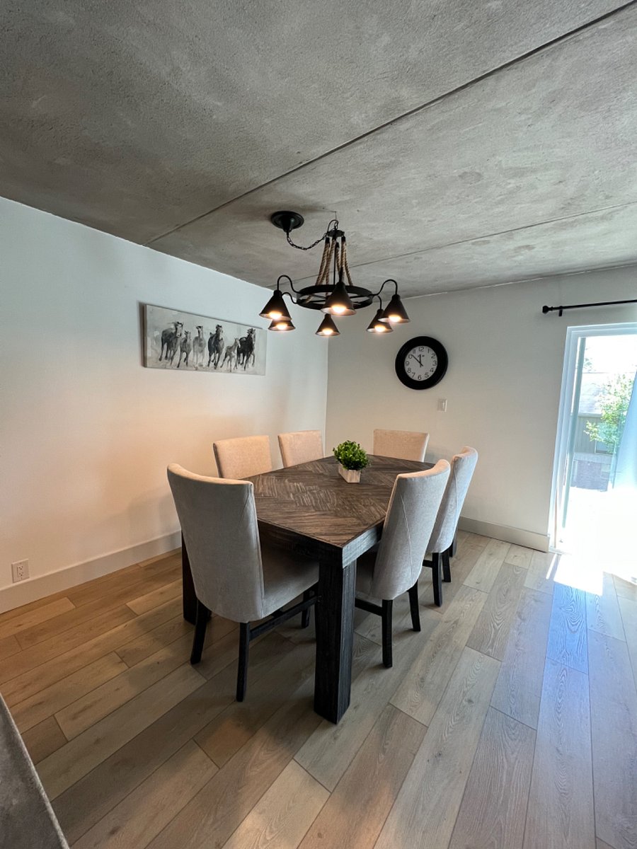 Dining area with patio view