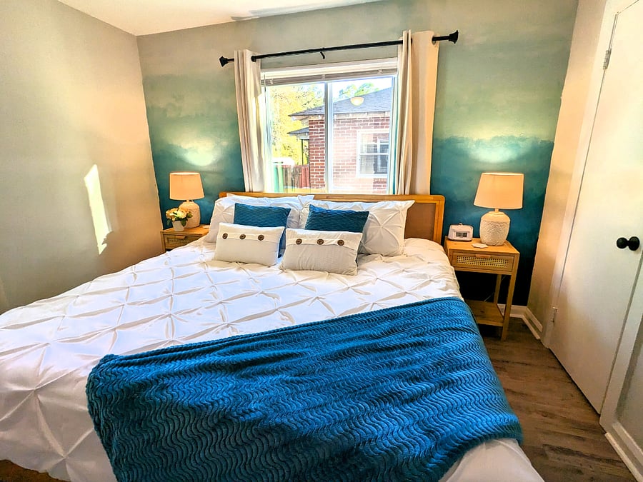 Lush bedding, a ceiling fan, a sound machine and more help you get the perfect night's rest.