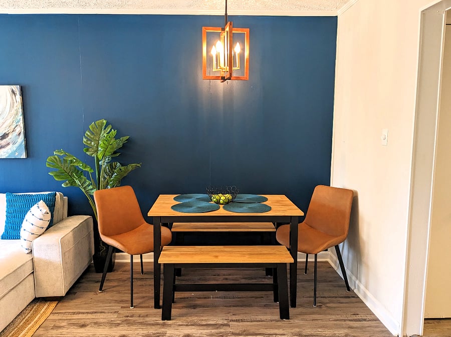 The dining area has room for 6, and the light fixture is on a dimmer so the mood can be just right for romantic dinners.
