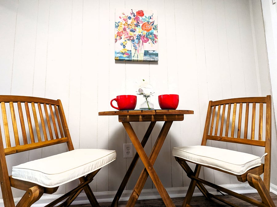 The eat-in kitchen is perfectly set so you can enjoy your morning coffee and breakfast or a night cap.