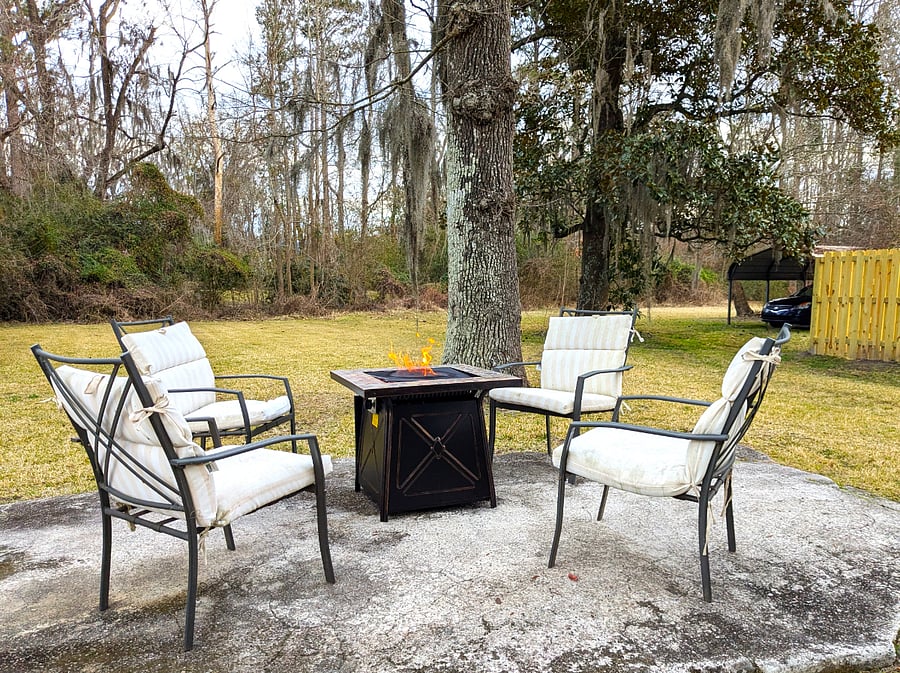 New amenity added!  A propane fire pit with seating