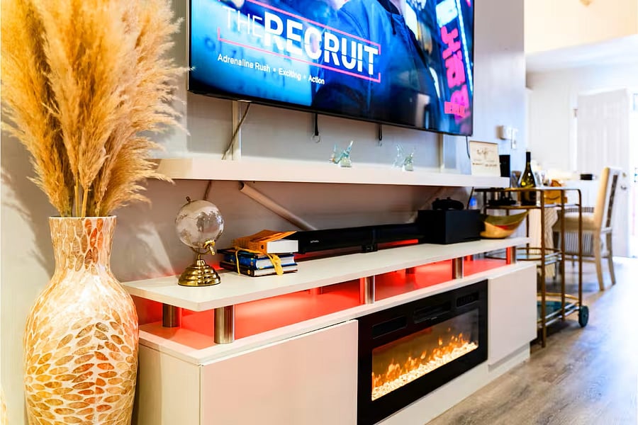 Movie nights just got better, enjoy a cozy electric fireplace, ambient lighting, and a Smart TV ready with all your favorite streaming apps.