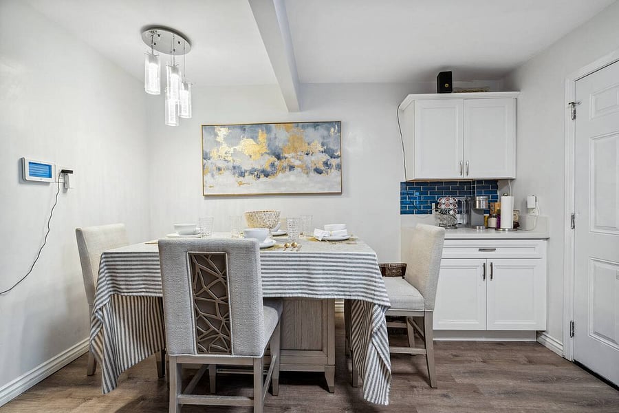 Host-style dining without the hassle, this charming corner is set for memorable meals and meaningful conversations.