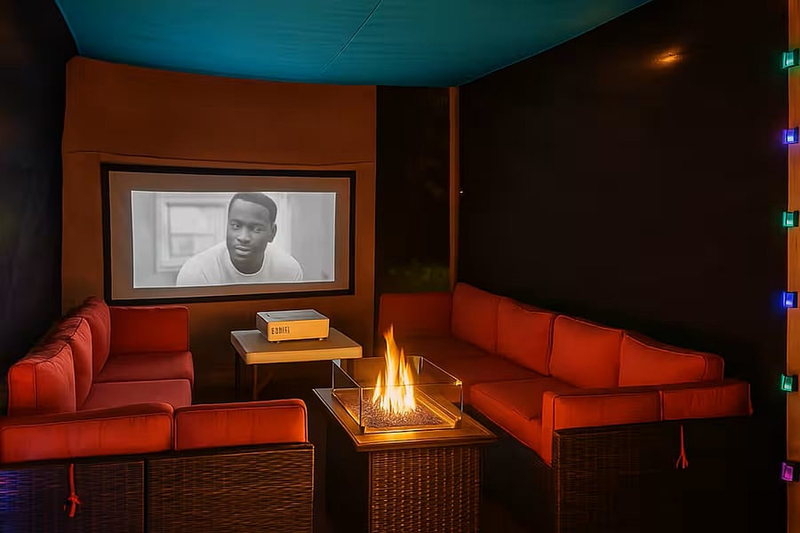 Movie nights, reimagined, gather around the fire in your private outdoor theater and stream your favorites under the glow of the stars