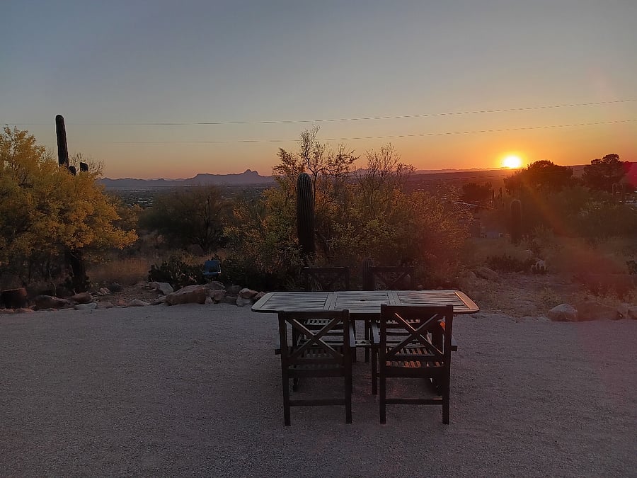 Front patio picnic table area
