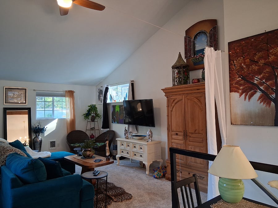 Large screen TV, Big armoire for clothing.