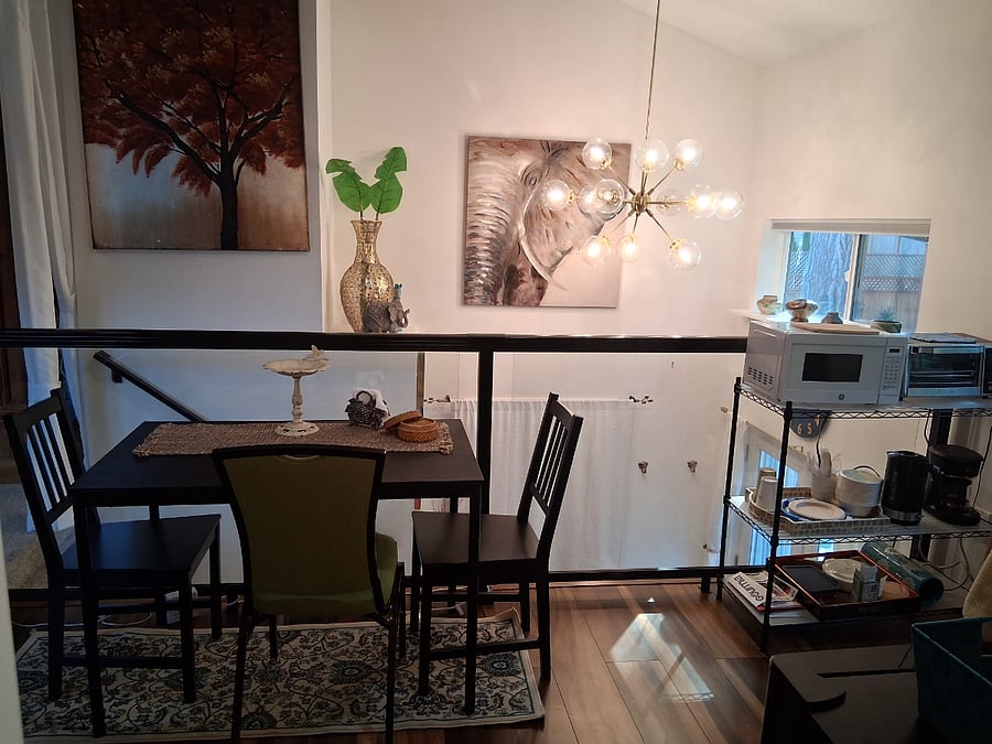 View from the kitchen to the spacious entryway.