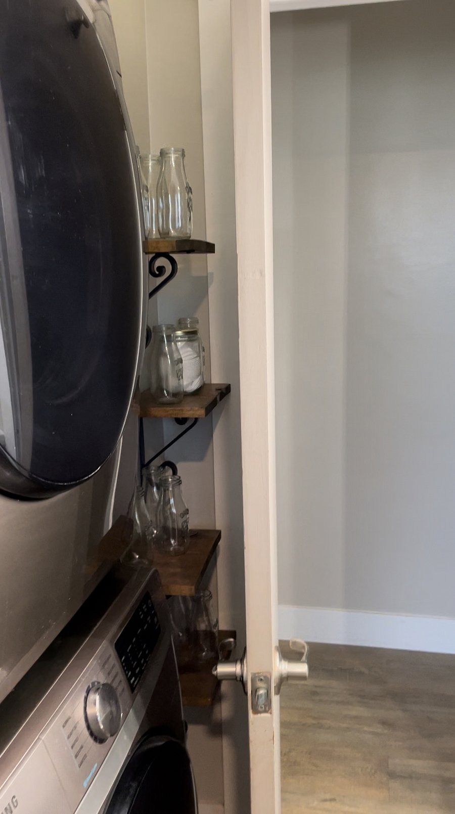 Bathroom- In unit washer/dryer & open concept shelving