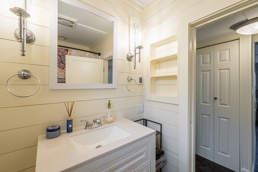Full bathroom with heated flooring and a bathtub-especially nice for Seattle's cooler months.