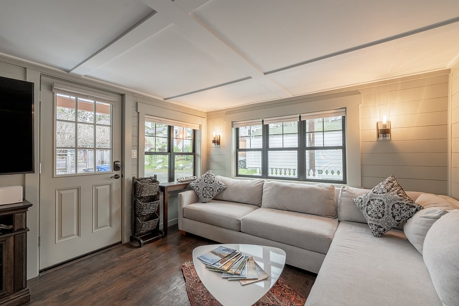 Bright, cozy living room with a large L-shaped sectional-plenty of room to stretch out and relax.