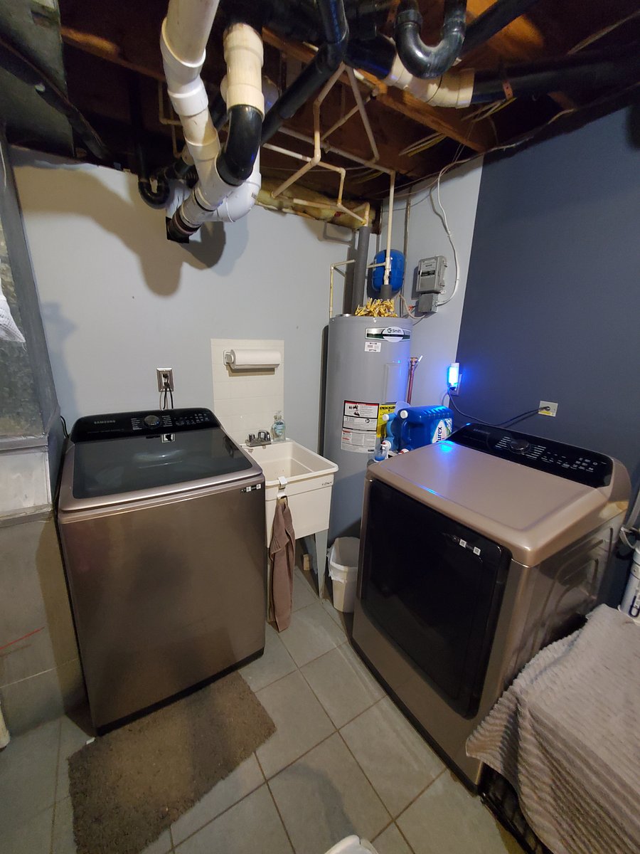 Shared laundry room.
Within the room (just outside of your studio door) also has private full sized refrigerator and freezer and pantry shelves, utility sink and hanging racks.