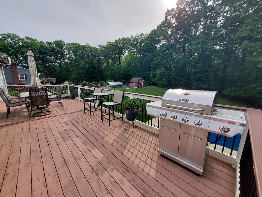 Shared gas grill and outdoor eating area