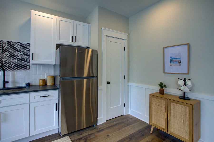 Kitchen and pantry, with coffee station