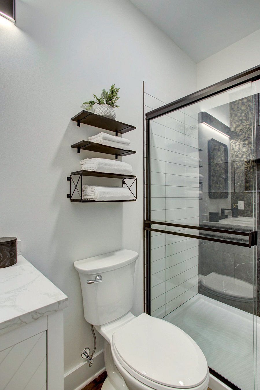 Custom, extra large full tile shower...3' x 5'! No squeezing into a tight corner shower like other studio apartments!