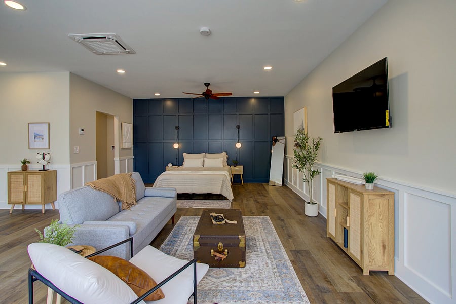 Ceiling mounted heating and a/c is whisper quiet and super efficient. You won't even notice it's running!
