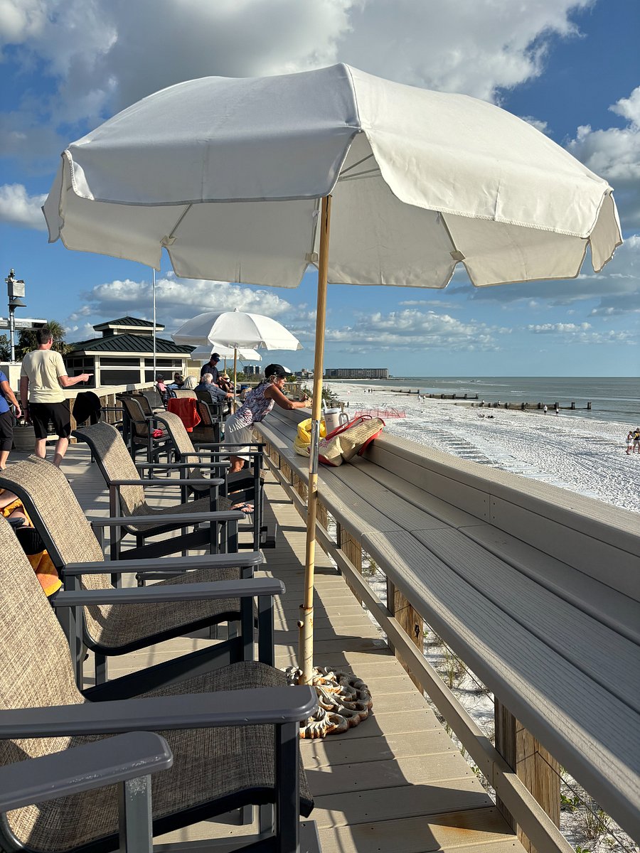 Seating and great views from the pavilion at the Private Beach