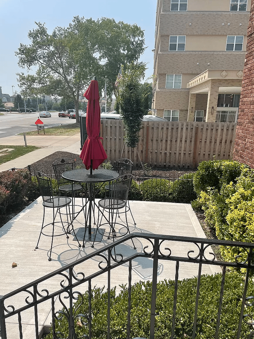 Patio to enjoy the weather and people-watch.