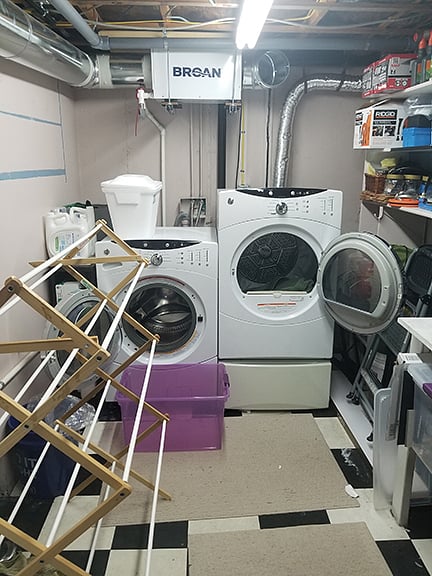 Shared laundry room, same level as your room and Private Bathroom.