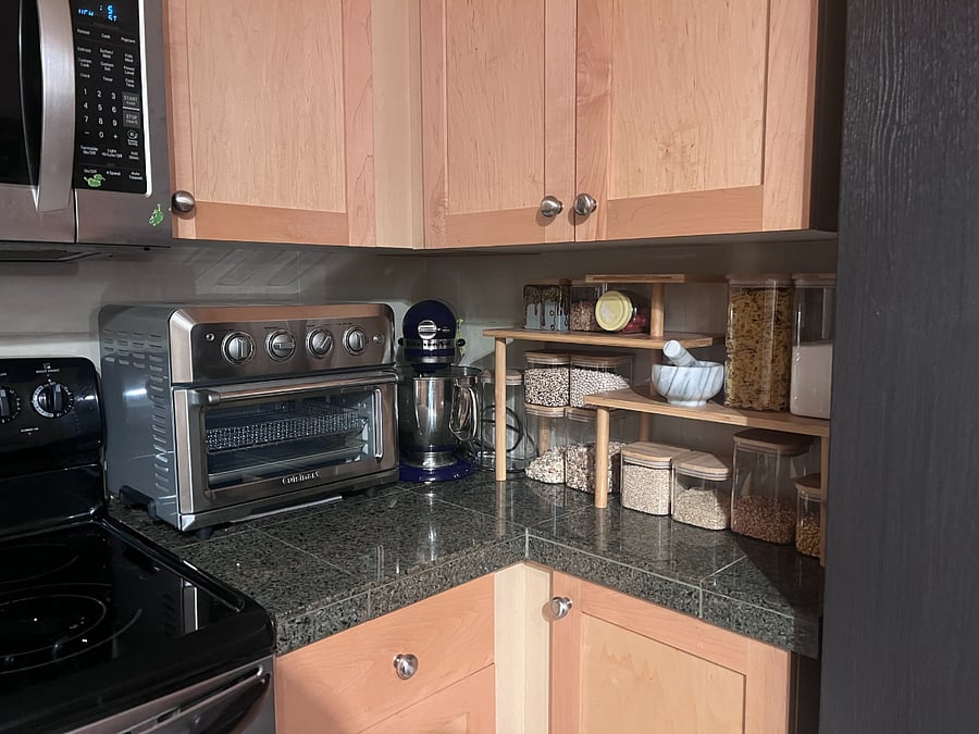 There is a full kitchen, equipped with oven and stove, but this toaster oven/air fryer does everything