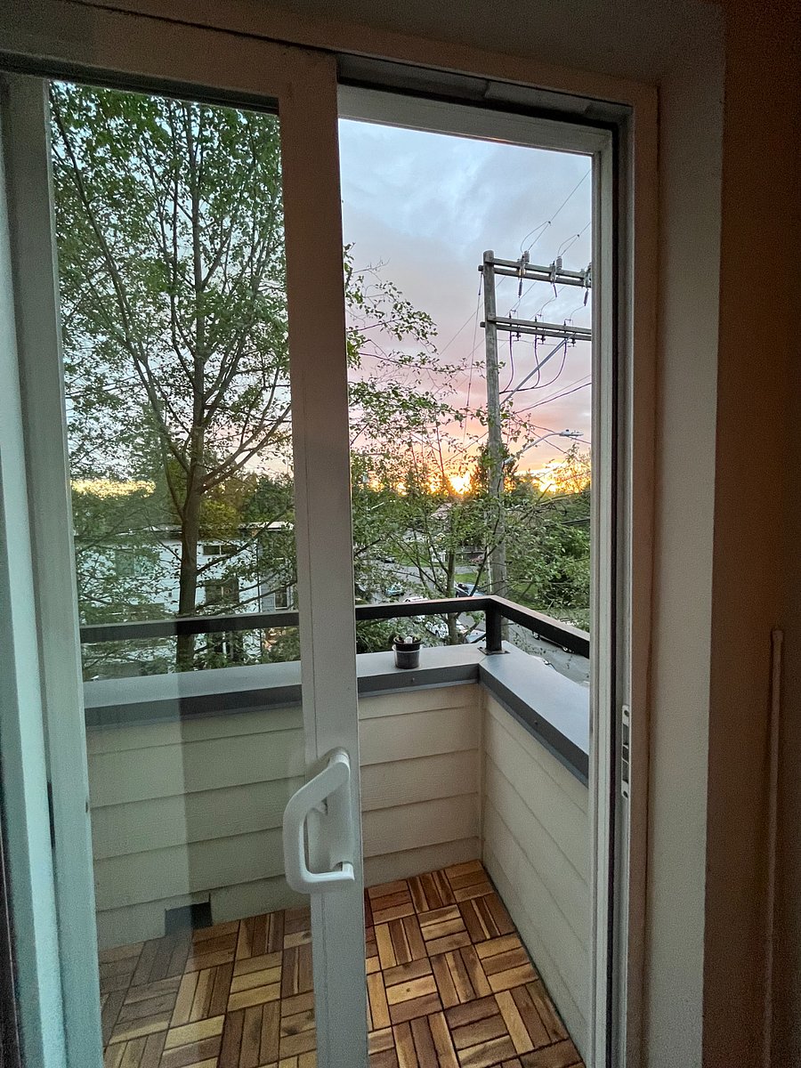 Our cute little balcony at sunset