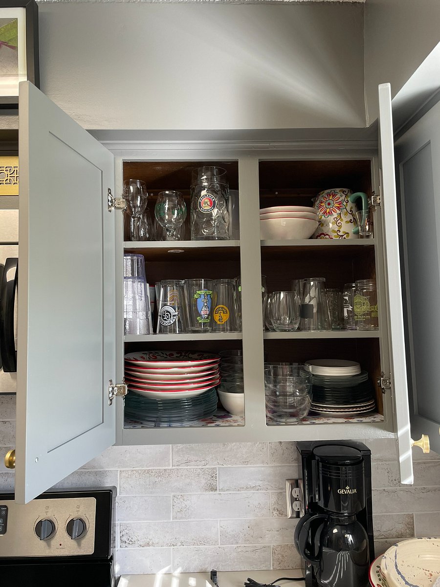 The kitchen comes fully stocked with plenty of plates, silverware, cooking utensils, pots and pans, spices, and cooking basics. The Fridge and freezer has plenty of storage for food. The pantry has some basic essentials: flour, sugar, a few canned goods