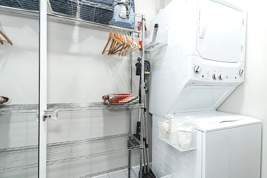 Washer/dryer is in the closet for easy access, anytime you need it.