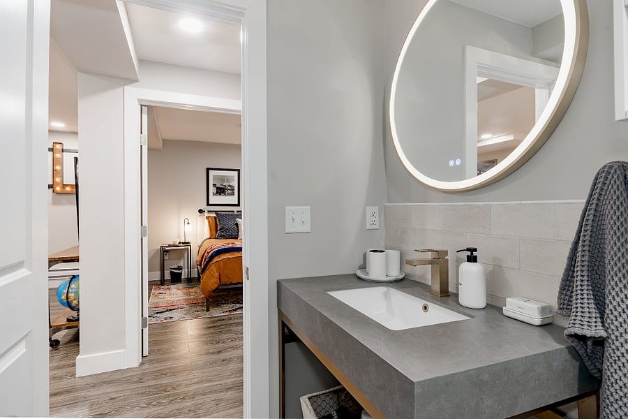 Beautifully-appointed bathroom has all of the basics, plus a few extras for a touch of luxury.