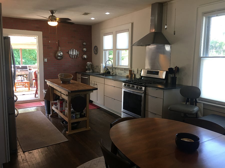 Chef's kitchen with lots of storage.