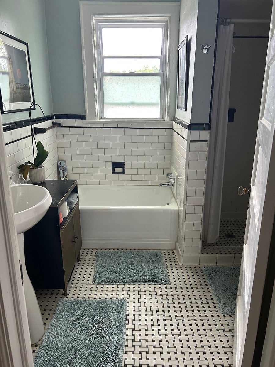 1930s Tile with new sink & toilet.