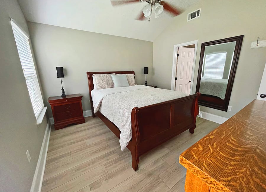 Master bedroom with smart tv, private bathroom with Jacuzzi tub and a walk-in closet