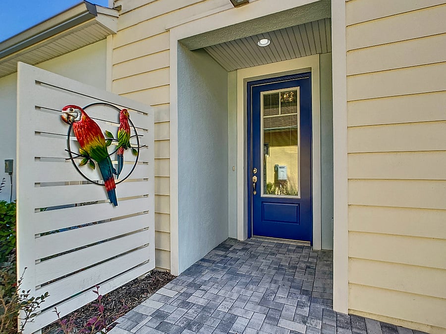 Front door is on the north side of the townhome.