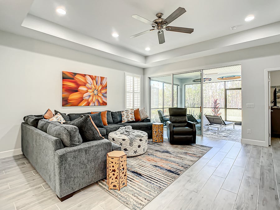 Great Room with screened-in Lanai behind.
