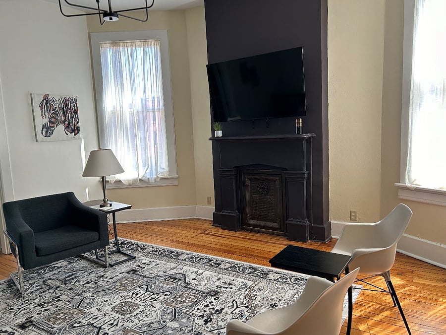 55 smart TV above mantel