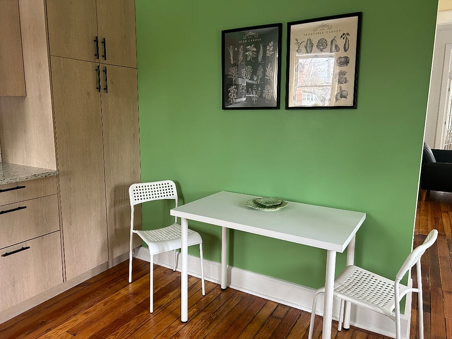 kitchen table and chairs and large pantry and fresh colors to add to the sunny feeling of this great space!