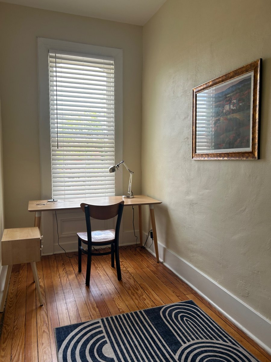 Office with desk and chair and lamp ready to work from home! Quiet and secluded off bedroom.