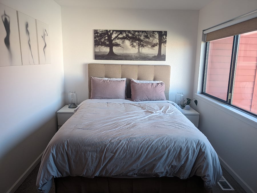 Smaller bedroom with a queen bed
