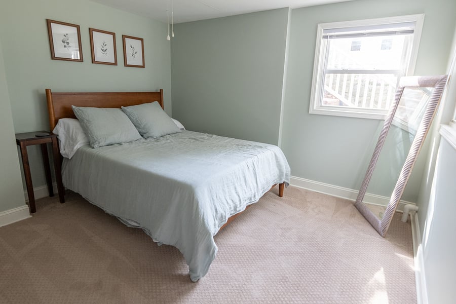 Bedroom with memory foam mattress and lots of light