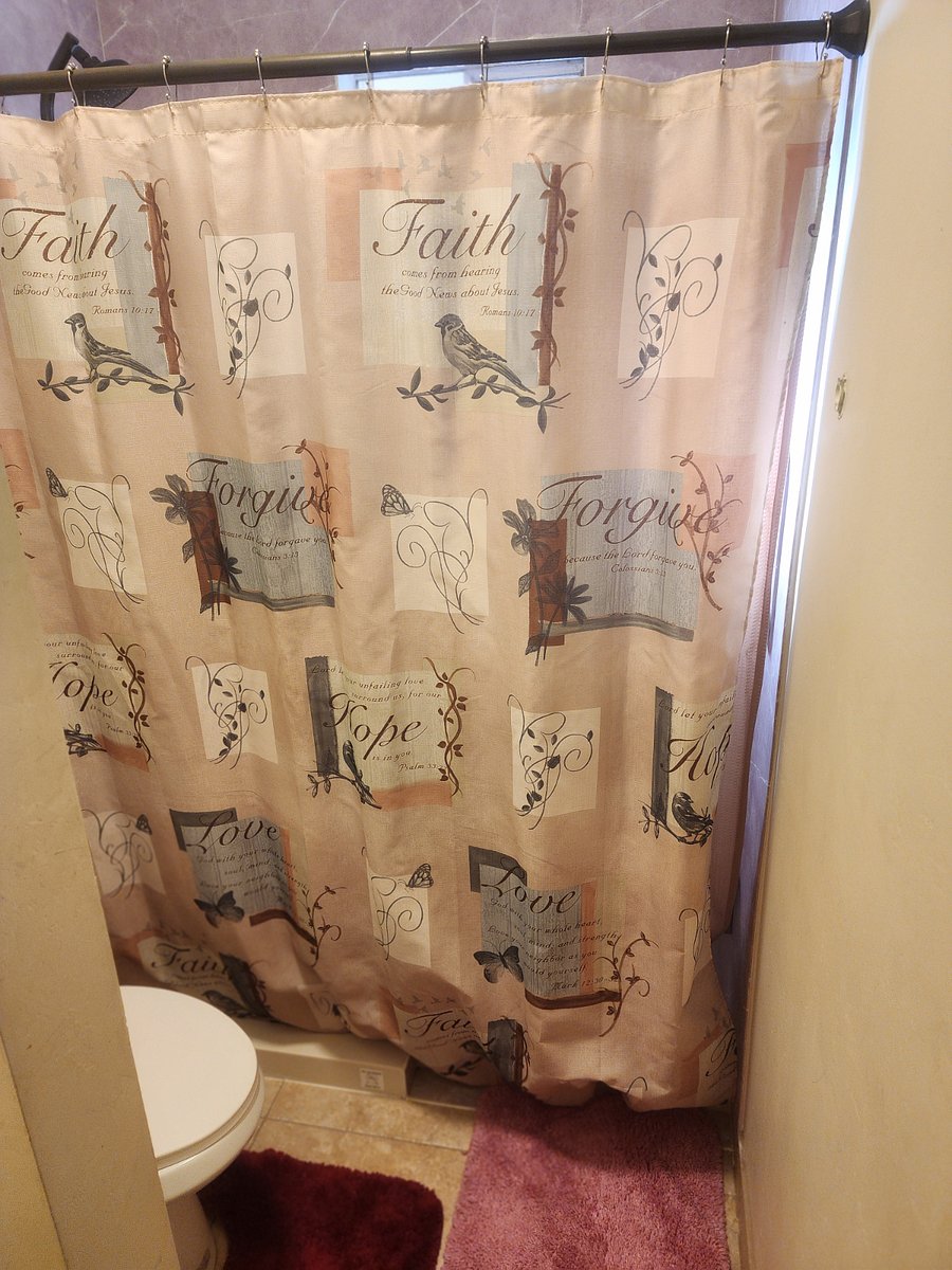 Current shower curtain for your stand up/sit down shower.